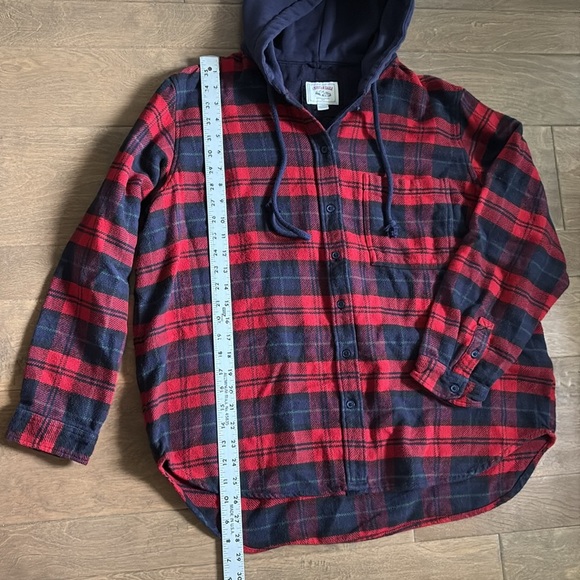 American Eagle Flannel Plaid Hoodie Shacket Black Red Men’s Large - Picture 4 of 8